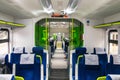 Interior of the car of diesel train PESA 730M DP3 of the Belar