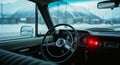 Interior of a car on a snowy day. Royalty Free Stock Photo