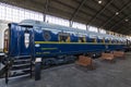 Interior carriages of the train compartment in the museum of the railway in Madrid. Royalty Free Stock Photo