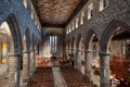 The interior of Cathedral Church of St. Machar in Old Aberdeen, Scotland with interesting ceiling, altair and benches Royalty Free Stock Photo