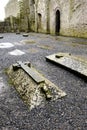 The interior of the cathedral in the medieval monastery of Clonmacnoise, during a rainy summer day Royalty Free Stock Photo