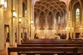 Interior of a Catholic Church with benches. Westminster Abbey Benedictine Monastery, Mission, Vancouver, BC, Canada