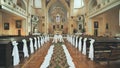 Interior of a catholic church before the wedding. Royalty Free Stock Photo