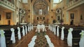 Interior of a catholic church before the wedding. Royalty Free Stock Photo