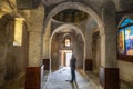 interior of a cave church with carved christian symbols of Byzantine civility in the underground city of Guzelyurt Royalty Free Stock Photo