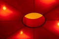 Interior ceiling red lights on dark background at night. Interior lighting concept. Red lights on ceiling Royalty Free Stock Photo