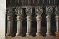 Interior of Chaitya Hall Carved Octagonal pillars at Karla Caves, these was constructed between 50 and 70 CE, and 120 CE, located