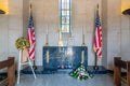 Interior chapel at American WW2 Cemetery with memorial plaque