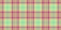 Interior check pattern texture, 20s plaid seamless vector. Weave textile fabric tartan background in green and red colors