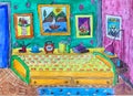 Bright watercolor drawing of the children`s room