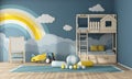 Interior of children room with wooden bunk bed Royalty Free Stock Photo