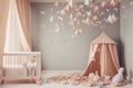 Interior of the childroom. sleeping place. Generative AI Royalty Free Stock Photo