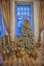 Interior with a Christmas tree Royalty Free Stock Photo