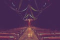 interior of church, crucifix, jesus on the cross in church, religious place background Royalty Free Stock Photo