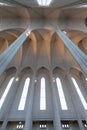 Interior Church of HallgrÃÂ­mur HallgrÃÂ­mskirkja - Reykjavik Iceland tourist attraction, capital city landmark Looking up the ceili