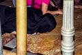 The interior of the church of Holy Sepulchre in Jerusalem, Israel . Worshipers on their knees