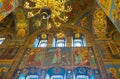 Interior of the Church of the Savior on Spilled Blood with mosaic icons on the walls in St. Petersburg