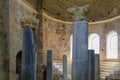 Interior in the church of St. Nicholas, Demre, Turkey. Background of an antique temple or backdrop of an ancient church Royalty Free Stock Photo