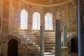 Interior in the church of St. Nicholas, Demre, Turkey. Background of an antique temple or backdrop of an ancient church Royalty Free Stock Photo