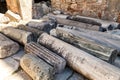 Interior of the Church of St. Nicholas in Demre, Turkey. Elements of the destroyed church columns Royalty Free Stock Photo