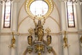 interior of church, Stained glass windows with sun rays pouring in, located in southern Chile in the Los Lagos Region Royalty Free Stock Photo