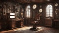 interior of church a steampunk, Generic Clinic Medical Exam Room with chair, table, and computer terminal