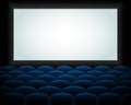 Empty cinema screen with audience. Vector mock-up illustration. Royalty Free Stock Photo