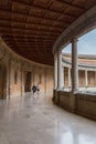 Interior circular Patio on Charles V Palace, Doric and stylized Ionic colonnade of conglomerate stone, Renaissance building