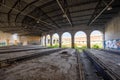 interior of a circular train workshop building in the city of Barreiro
