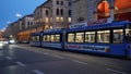 Night Scene of a Commuter Tram in downtown Munich, Germany