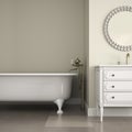 Interior of classic bathroom with round mirror and cabinet 3D re Royalty Free Stock Photo
