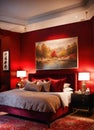 interior of classic bedroom, comfortable king size bed. ai generative Royalty Free Stock Photo