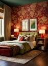 interior of classic bedroom, comfortable king size bed. ai generative Royalty Free Stock Photo