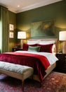 interior of classic bedroom, comfortable king size bed. ai generative Royalty Free Stock Photo