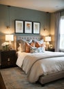 interior of classic bedroom, comfortable king size bed. ai generative Royalty Free Stock Photo