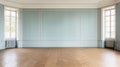 Interior of a classic empty room with blue walls and parquet floor Royalty Free Stock Photo