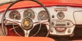 Interior of a classic red Porsche convertible sports car in Essen, Germany Royalty Free Stock Photo