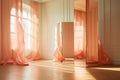 Interior of a classic room with mirrors, large windows and orange curtains Royalty Free Stock Photo