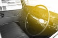 Interior of classic vintage car.The interior in a convertible retro car. dashboard in interior of old classic automobile Royalty Free Stock Photo