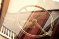 Interior of classic vintage car, Steering wheel on American classic car Royalty Free Stock Photo