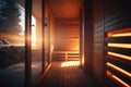 Interior classic wooden Finnish sauna. Wooden interior. Spa complex