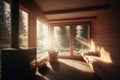 Interior classic wooden Finnish sauna. Wooden interior. Royalty Free Stock Photo