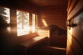 Interior classic wooden Finnish sauna. Wooden interior. Royalty Free Stock Photo