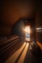 Interior classic wooden Finnish sauna. Wooden interior. Spa complex Royalty Free Stock Photo