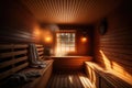 Interior classic wooden Finnish sauna. Wooden interior Royalty Free Stock Photo