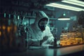 scientist in the Interior of clean modern white laboratory background. equipment and supplies, equiLaboratory concept, generative Royalty Free Stock Photo