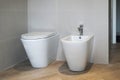 Close up of Bidet and wc in the bathroom