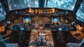 Interior of the cockpit Airplane. instruments for control and monitoring aircraft system Royalty Free Stock Photo