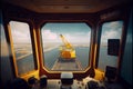 Interior of the cockpit control crane, on the customs terminal, soft focus Royalty Free Stock Photo