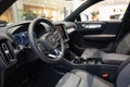 Interior, cockpit of volvo xc40 Recharge car, digital panel, instruments on steering wheel, EV technology in automotive industry, Royalty Free Stock Photo